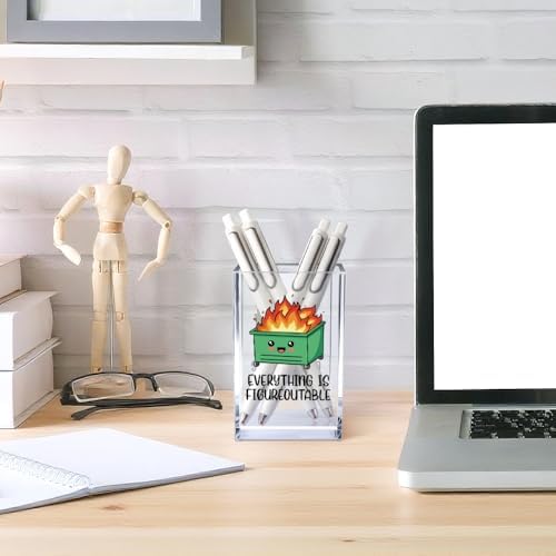 Everything is Figureoutable Acrylic Cosmetic Pencil Pen Holder Cup, Emotional Dumpster Fire Pencil Pen Holder Cup, Therapy Gifts, Mental Health Gifts for Women Colleague Boss Teacher