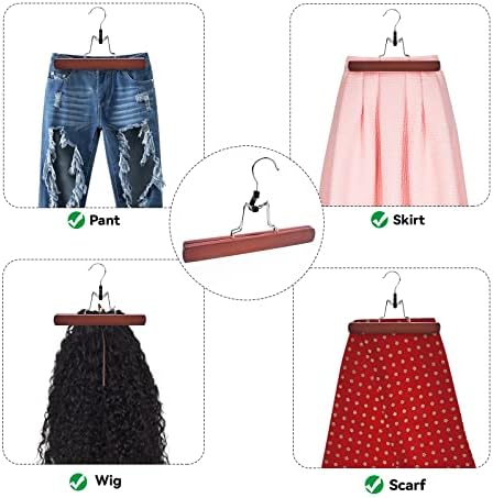 Nature Smile Wooden Non-Slip Pants Skirt Hangers - Smooth Finish Solid Wood Jeans Slack Clamp for Hair Extensions (20 Pack Cherry)