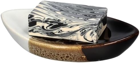 Ceramic Soap Dish with Self Draining Tray for Bar Soap, Bathroom, Kitchen (Brown No.2)