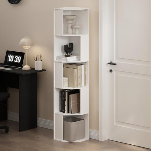 Furinno ECON Corner Shelf, 5-Tier Corner Book Shelf, Standing Storage Shelves, Cube Display Rack, Bookshelf, for Organiz