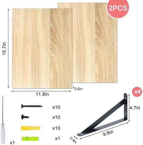 Fixwal 2pcs 11.8 in Deep Floating Shelves for Wall (Rustic Brown, 15.7" L)