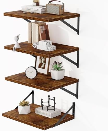 Heimlove 16W x 12D Deep Floating Shelves Set of 4 Rustic Brown