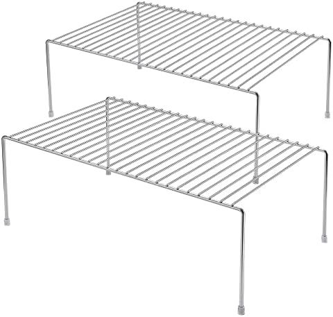 iPEGTOP Kitchen Cabinet Storage Shelf Rack, Set of 2 Large (15.7 x 9.4 Inch) Rustproof Metal Wire Shelves Spice Shelf Ra