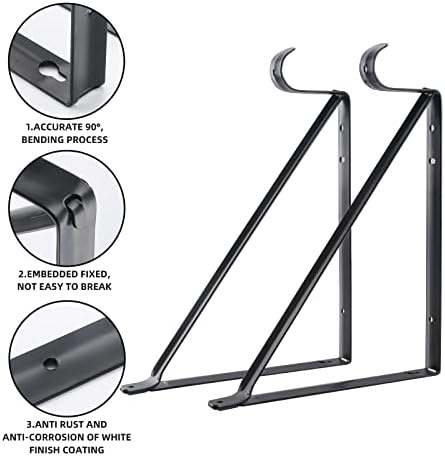 Closet Rod Brackets 11x9.5in, Closet Shelf Brackets 4 Pack, Black