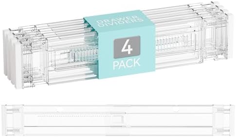 Yieach 4 Pack 3.2 Inch Shallow Acrylic Drawer Dividers for Clothes -Expandable from 15-21''- Adjustable Drawer Dividers 
