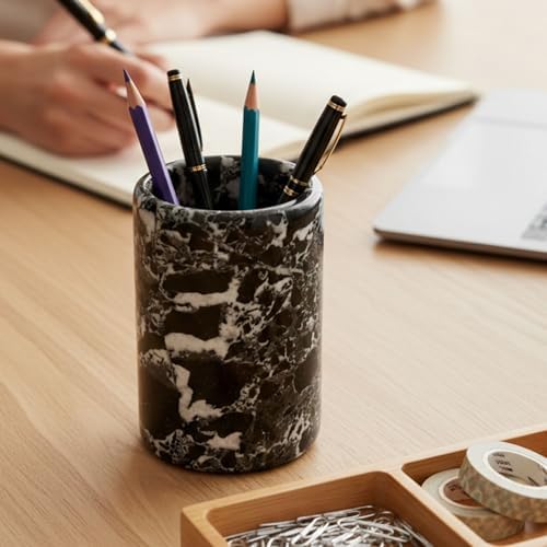 Radicaln Marble Pen Holder For Desk 4" Inches Black Handmade Pencil Holder & Pen Holder for Home & Office Desktop Organizer, Ideal Marble Toothbrush Holder