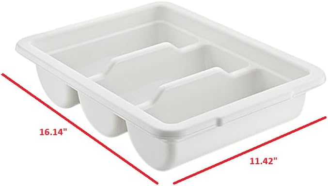 Commercial Cutlery Bin, 3-Compartment Restaurant Kitchen Drawer Flatware Tray, Silverware Storage Plastic Container, Condiments Holder, Utensil Organizer Box, White