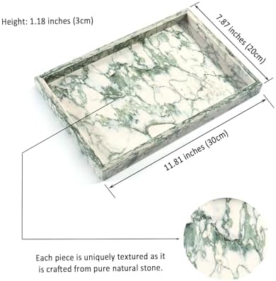 Yew & Tulip Natural Marble Vanity Tray, Nature Marble with Green Textures Serving Tray for Bathroom, Kitchen, Vanity, Ho