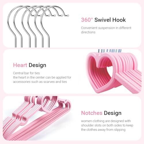 Plastic Hangers 80 Pack, Pink Clothes Hanger with 10 Clips- Ultra Thin Space Saving with 360 Degree Swivel Hook -Strong Adult for Dress,Shirt,Coats