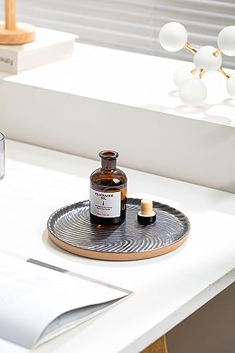 Vanity Tray with Brown Trim - Candle & Perfume Organizer, Round Black 8"8" Home Decor