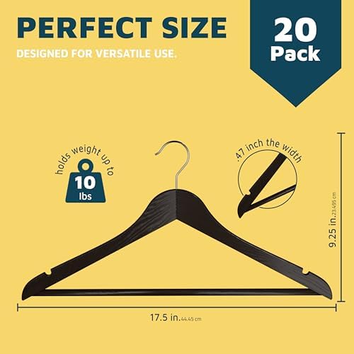 Lifemaster Wooden Clothes Hangers – with 360 Degree Swivel Hook and Non-Slip Shoulder Notch, Holds Up to 10 lbs, Pants B