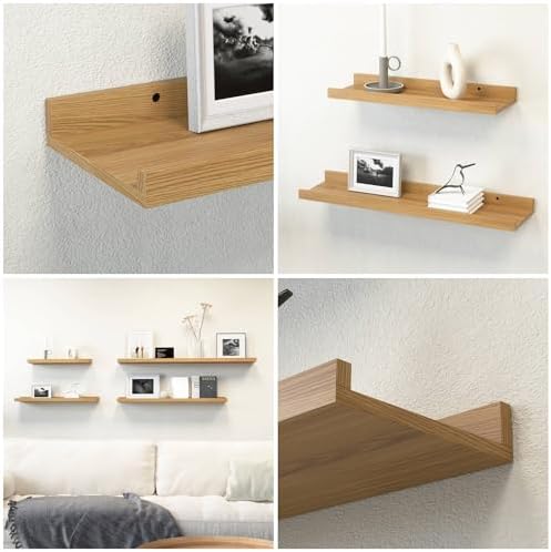 Boswillon Floating Shelves Set of 2, Long Wall Shelf with Lip, 36in, Oak