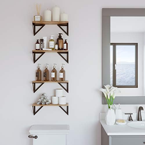 Wallniture Minori Floating Shelves Set of 4, Small Bookshelf Unit for Bedroom, Office, Bathroom, and Living Room, Natura