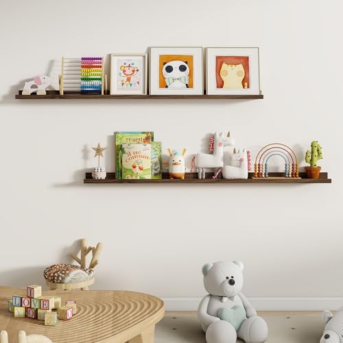 Dreamland Picture Ledge Shelf for Wall, Floating Shelves Set of 2,55 inch Long Floating Shelves with Lip for Living Room,Bedroom,Bathroom,Kitchen,Oak