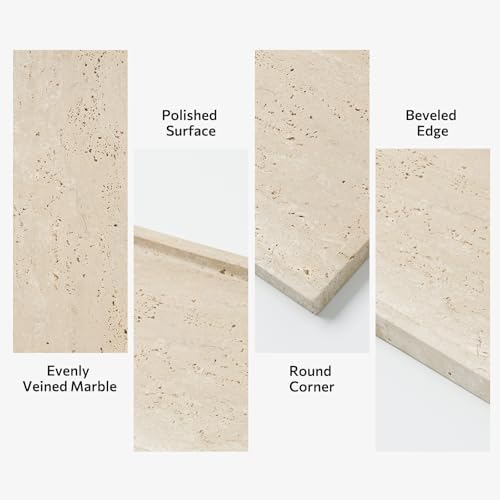 Marble Vanity Tray, 12 Inch Rectangular Travertine Tray for Bathroom Countertop Dresser, Large Marble Tray for Kitchen, 