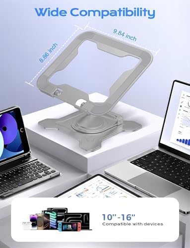 JCZT 360° Rotating Laptop Stand for Desk, Metal Foldable Laptop Riser, Gray