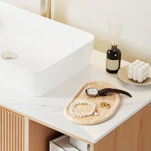 Natural Travertine Tray, Special-Shaped Jewelry Tray, Marble Ring Dish for BathroomCountertop, Nightstand,Dressing Table