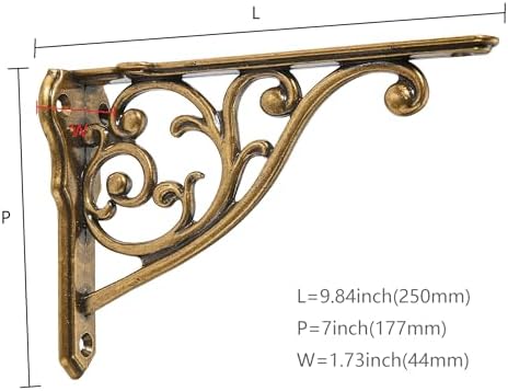 Ornate Decorative Shelf Brackets 10 inch Small Wall Mounted Shelving Bracket 4 Pack Antique Brass Vintage Shelf Bracket 