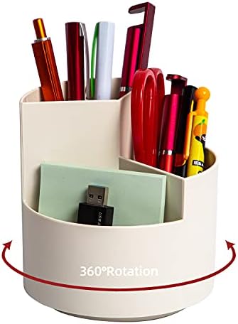 Desk Pencil Pen Holder, 3 Slots 360-Degree Spinning Organizers, Desktop Storage Stationery Supplies, Cute Cup Pot for Office, School, Art Supply, Kids - White