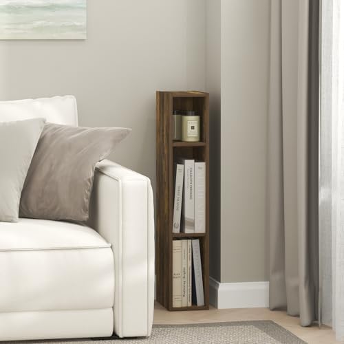 Furinno Fulda Book Shelf, 3-Tier Narrow Bookshelf, Bookcase with 6-in Width Storage Shelf, 9.3 x 5.9 x 31.5, for Living 