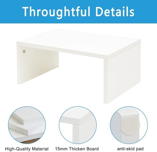 TEAMIX White Monitor Stand - 6.7 inch Tall, Wood Riser, Desk Organization