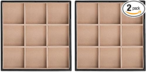 Glenor Co Jewelry Organizer Tray - Set of 2 - Stackable 18 Slots Jewelry Storage Trays - Display on Dresser or Drawer - Compatible with Other Trays - Black