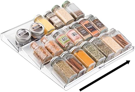 mDesign Expandable Plastic Deluxe Spice Rack, Drawer Organizer for Kitchen Cabinet Drawers, 3 Tier Slanted for Spice Jar