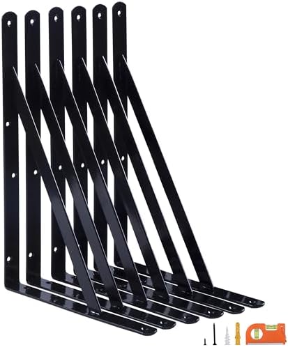 NEODROP 6-Pack 14 Inch Heavy Duty Shelf Brackets, Large Wall Bracket for Floating Shelves, 90 Degree Triangle Large L Br