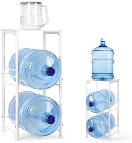 5 Gallon Water Jug Holder Water Dispenser Stand with Top Shelf, 5 Gal Water Bottle Holder with 2 Slots Round Metal Frame