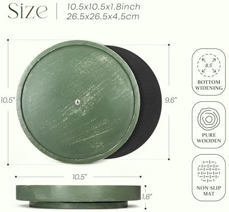 EOSAHR Non-Skid Wood Lazy Susan, Rotating Tray Organizer for Kitchen, Green