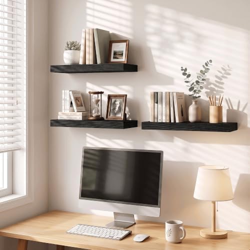 Black Floating Shelves for Wall, 20"L Bathroom Shelf, 8" Deep Wall Shelf