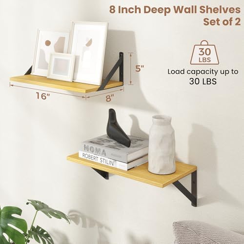 Axeman Floating Shelves for Wall, 16'' x 8'' Oak Wall Shelves Set of 2