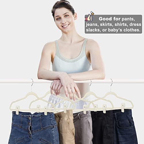 TOFIIGREM Beige Velvet Hanger Clips 60 PCS, Non-Slip Velvet Clip Work Perfectly for Ivory/Beige Velvet Hangers, Pant Skirt Hanger Velvet Clips Fit for Velvet Clothes Hangers