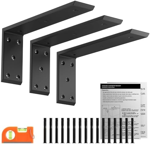 12 Inch Countertop Support Brackets 3 Pack, 3/8" Thick Floating L Brackets