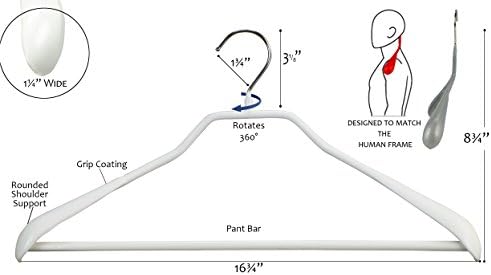 Mawa by Reston Lloyd BodyForm Series Non-Slip Space-Saving Clothes Hanger with Bar For Pants, 16 1/2", Style 42/LS, Set of 2, White