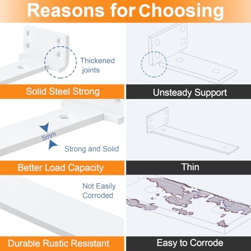 White Floating Shelf Brackets 12 inch 8 Pack L Brackets for Floating Shelves Metal Heavy Duty Shelf Bracket for DIY Shel