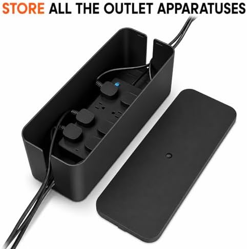 [Set of 3] 3 Cable Management Boxes + 3 Wire Ties, Large Cord Box Organizers to Hold and Hide Power Strip Charger Adapte