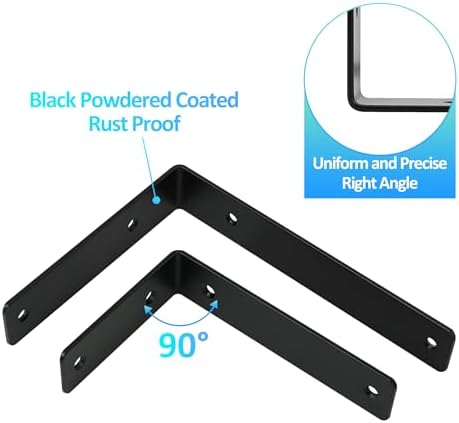 L Floating Shelf Brackets,10 Pack Heavy Duty L Brackets for Shelves, L 6" X H 4" Black Metal Countertop Support Brackets