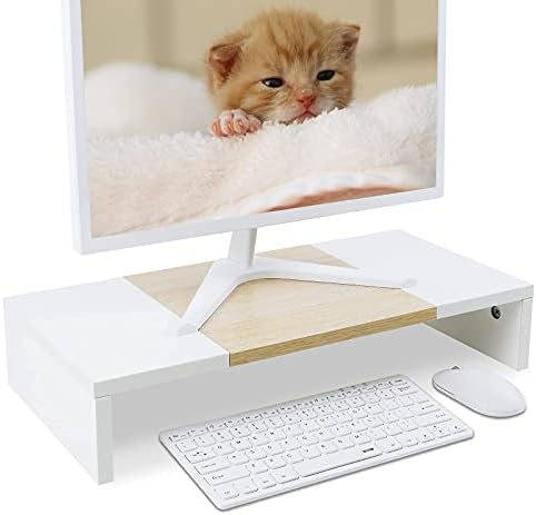 TEAMIX 20 Inch Monitor Stand Riser, Wooden Desktop Riser for TV/PC/Laptop/Printer, Cozy Monitor Riser with Storage, Lapt