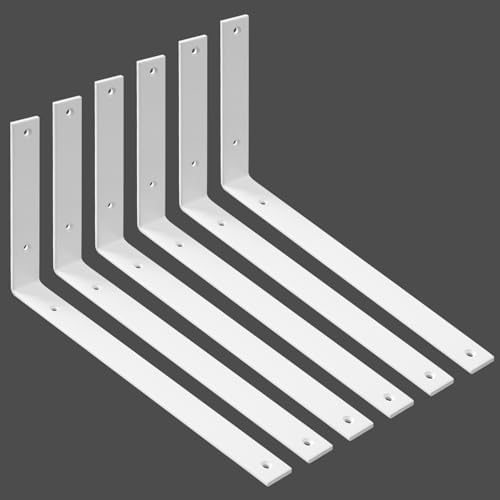Shelf Bracket 6 Pack 14" Lx8 H 5mm Thick Heavy Duty White L Brackets