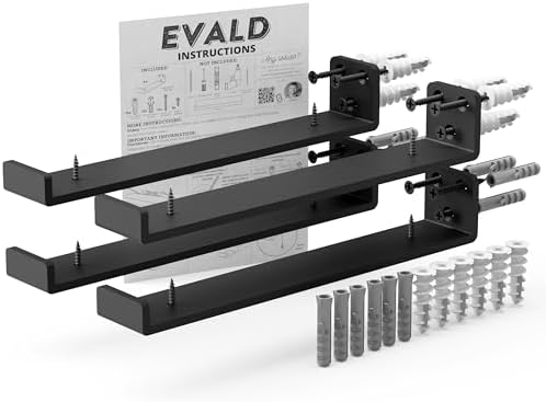 EVALD Floating Shelf Brackets w/ Lip | Hidden Black Carbon Steel Brackets for 10" Board (9 2/7" True Size) Kitchen, Nurs