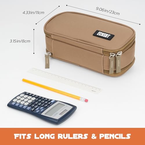 ECHSRT Large Tactical Pencil Case, 3-Compartment Pen Pouch Organizer, Khaki
