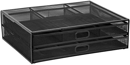 MOUNT-IT! Computer Monitor Stand With Drawers, Metal Mesh Riser and Organizer for Laptops and Computer Screens, Laptop, 