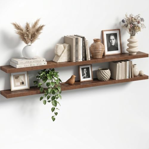72" Floating Shelves for Wall, Set of 2, 8" Deep, 1.5" Thick, Brown
