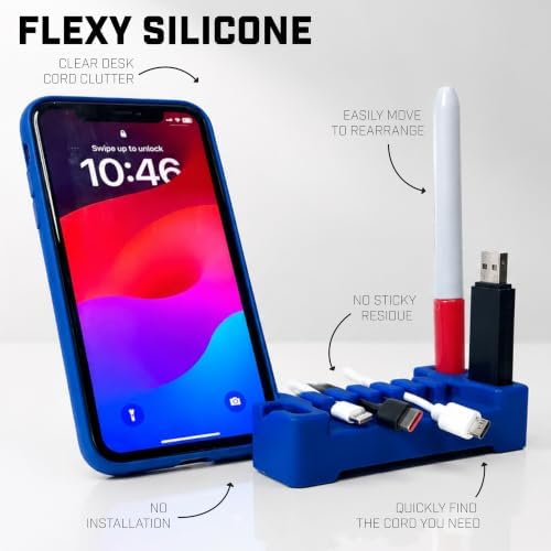 DeskBrick Silicone + Steel-Weighted Cord Holder for Desk. Weighted Cord Organizer & Cable Management for Desktop. Useful