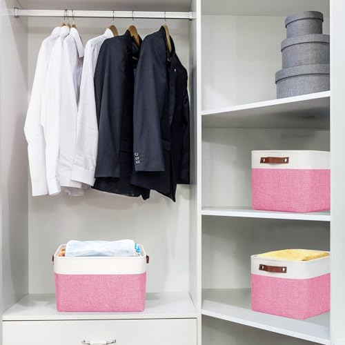 Bagnizer Storage Bins Large Fabric Storage Baskets for Shelves 3 Pack, Decorative Linen Closet Baskets with Handles for 