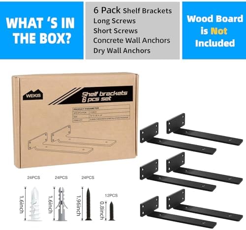 Shelf Brackets Floating Shlef Brackets 10-Inch 6-Packs, 1/5-Inch Thick Heavy Duty Shelving Brackets for Wood Shelves, 10