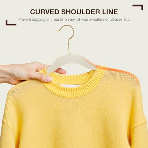 Korpai 50 Pack Beige Velvet Hangers,Felt Hangers with Gold 360°Swivel Hook,Coat Hanger Non Slip,Heavy-Duty,Space Saving,Slim Clothes Hangers for Pants,Outfit,Skirts,Suits,Coats,Dresses ect.