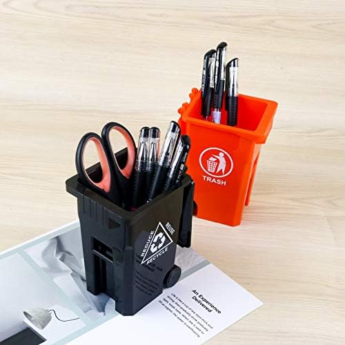 Wiosi Mini Trash Can Pencil Holder for Desks, Black/Orange