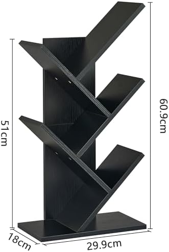 Hoctieon 4 Tier Tree Bookshelf, 4 Shelf Bookcase, Free Standing Tree Bookcase, Display Floor Standing Shelf for Books, B
